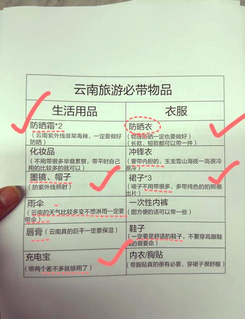 旅游装备清单一览表